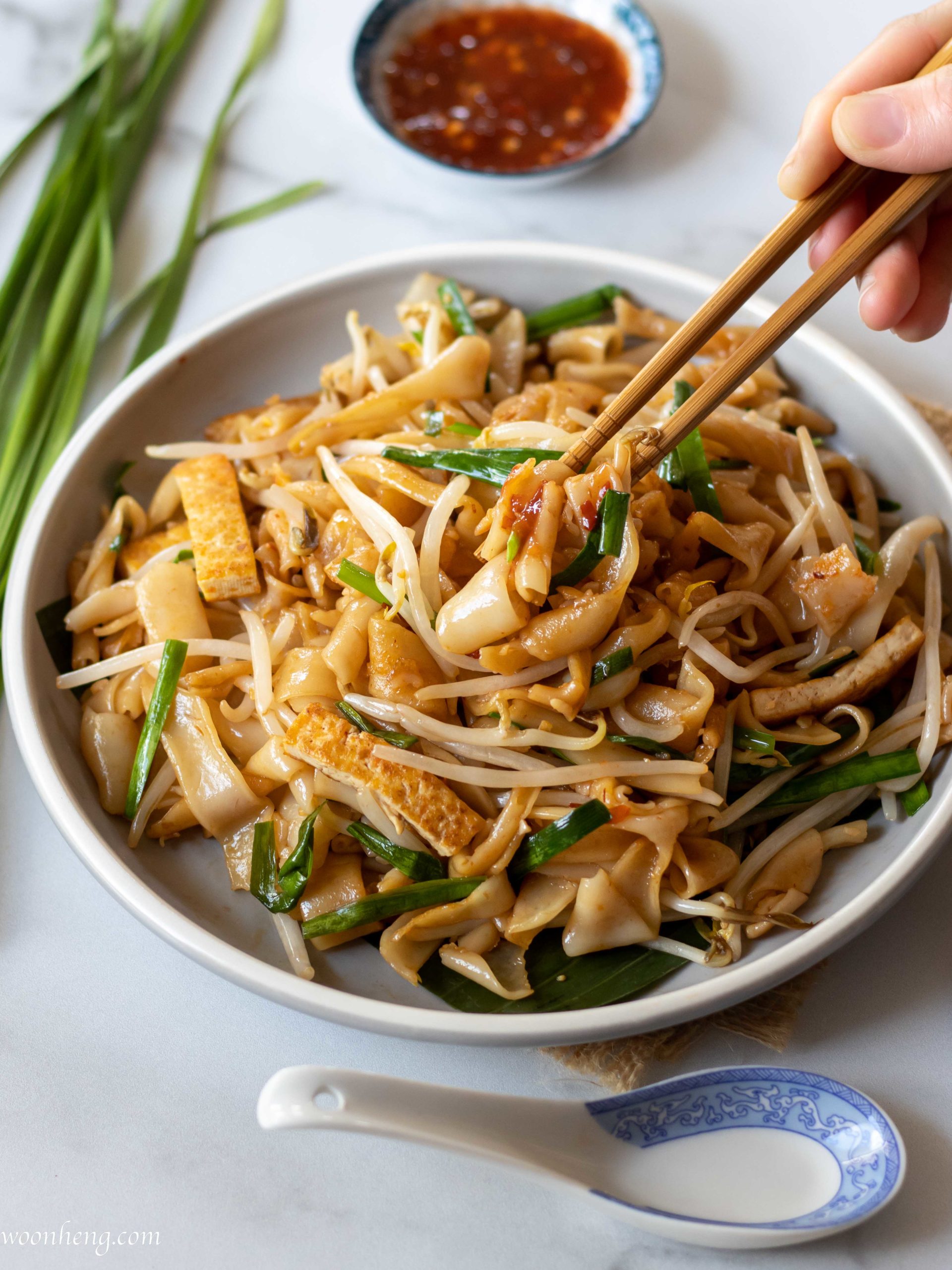 Vegan Char Kuey Teow - Stir-fried Flat Rice Noodles '炒粿条' - WoonHeng